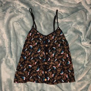 XS Satin Patterned Top with Faux Buttons